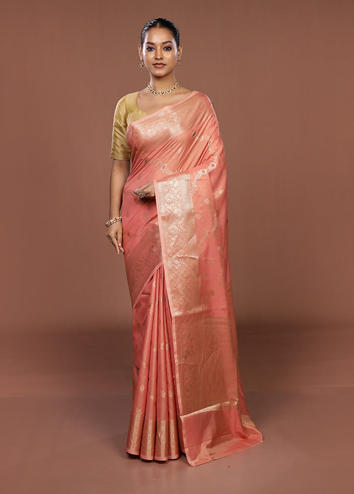 Peach Dupion Silk Saree With Blouse Piece