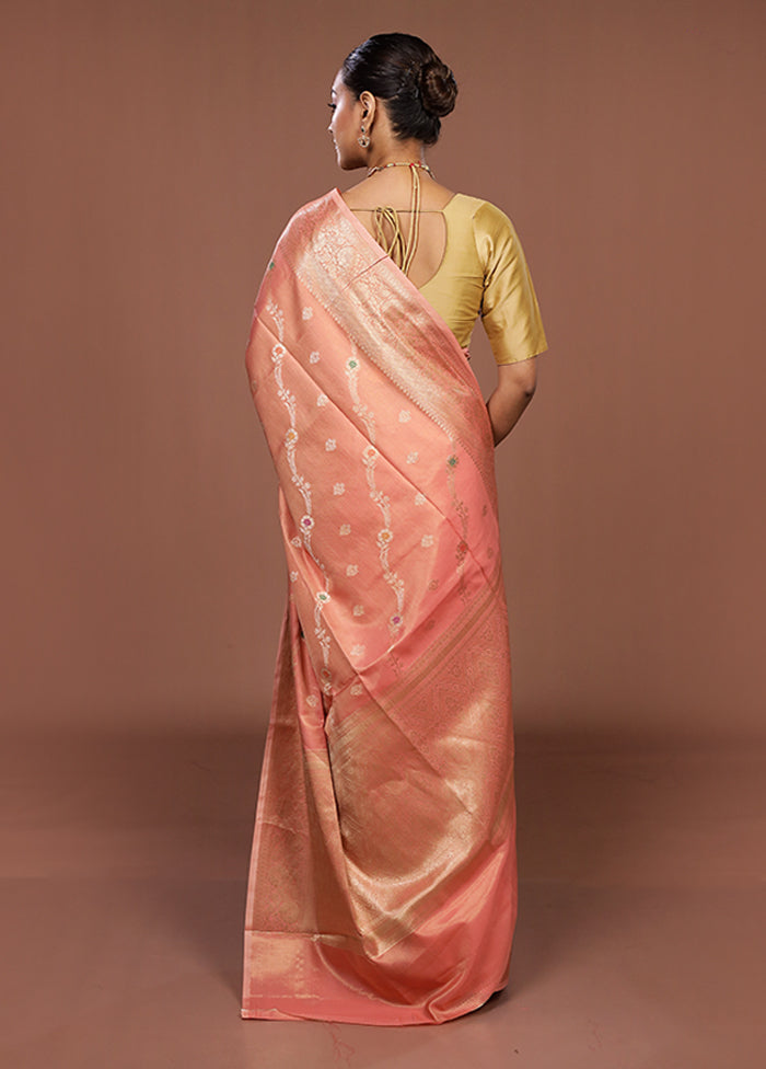 Peach Dupion Silk Saree With Blouse Piece