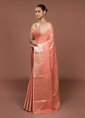 Peach Dupion Silk Saree With Blouse Piece