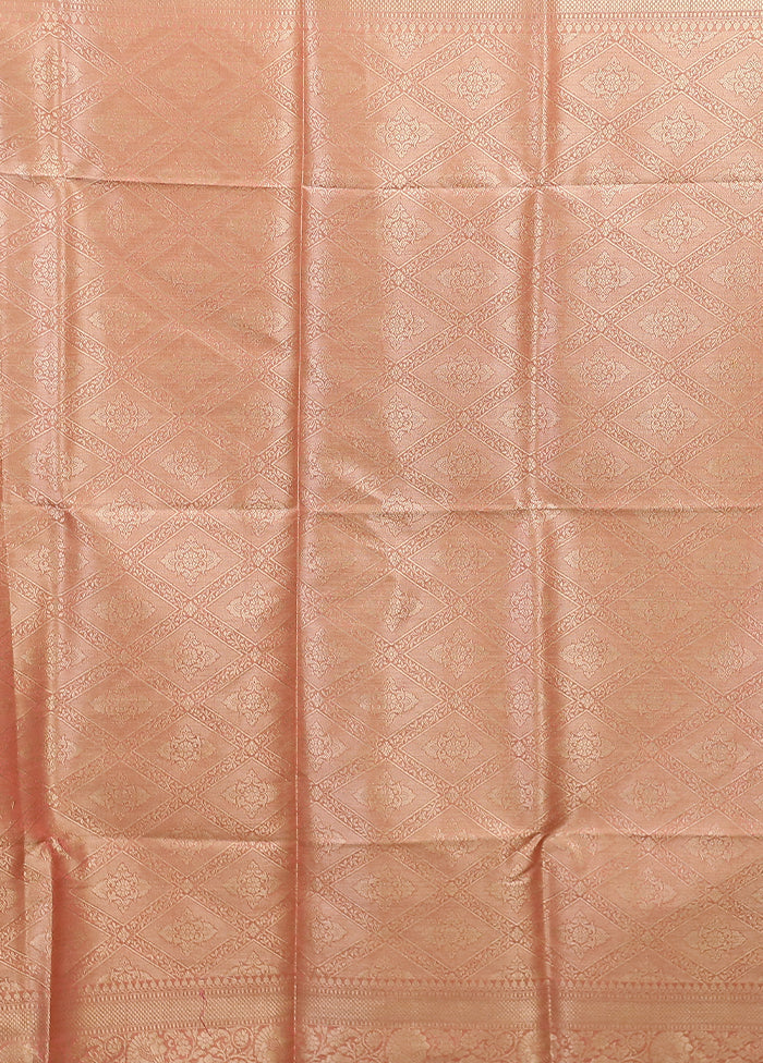 Peach Dupion Silk Saree With Blouse Piece
