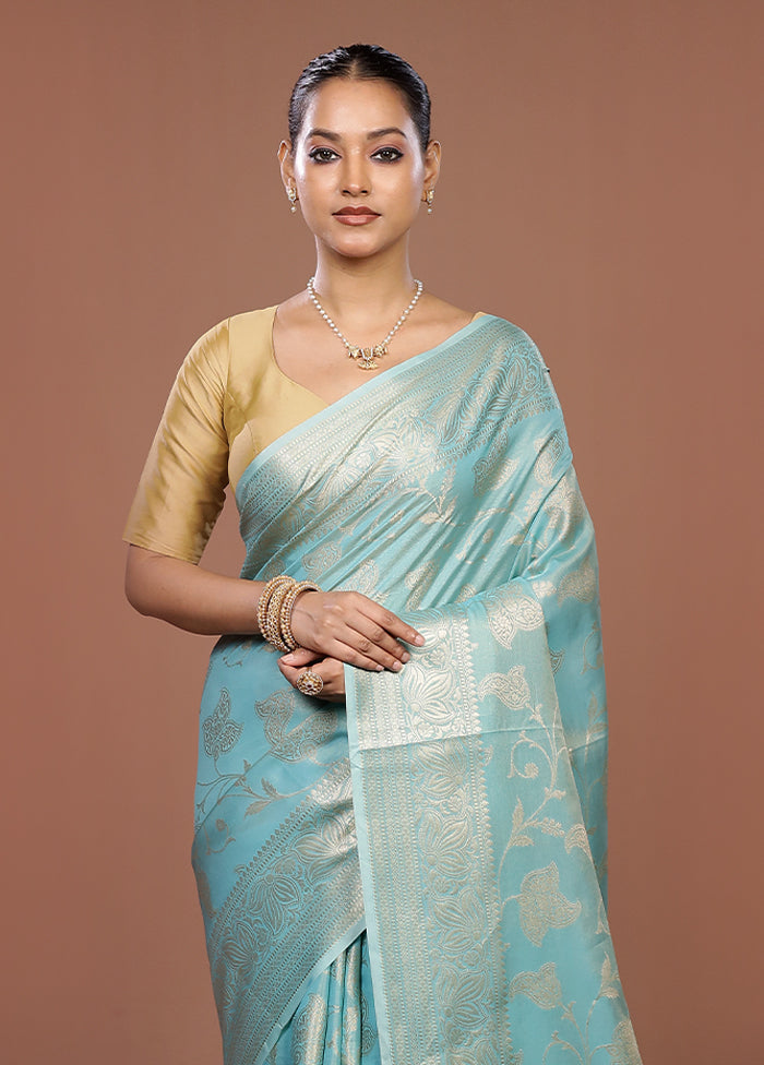 Blue Dupion Silk Saree With Blouse Piece