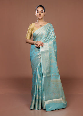 Blue Dupion Silk Saree With Blouse Piece