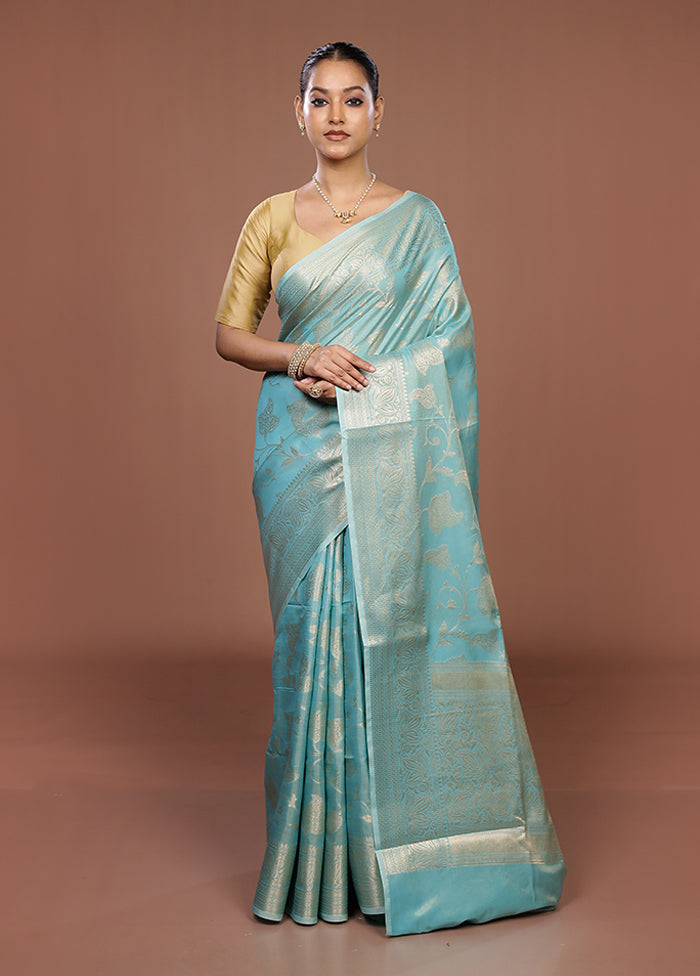 Blue Dupion Silk Saree With Blouse Piece