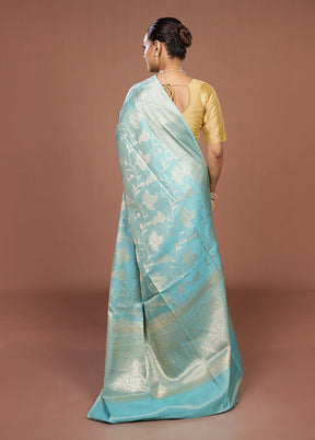 Blue Dupion Silk Saree With Blouse Piece