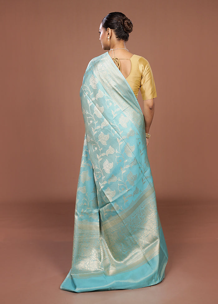 Blue Dupion Silk Saree With Blouse Piece