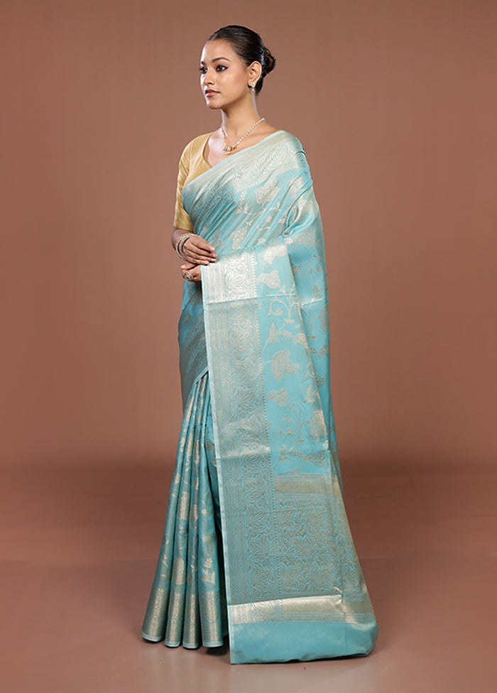 Blue Dupion Silk Saree With Blouse Piece