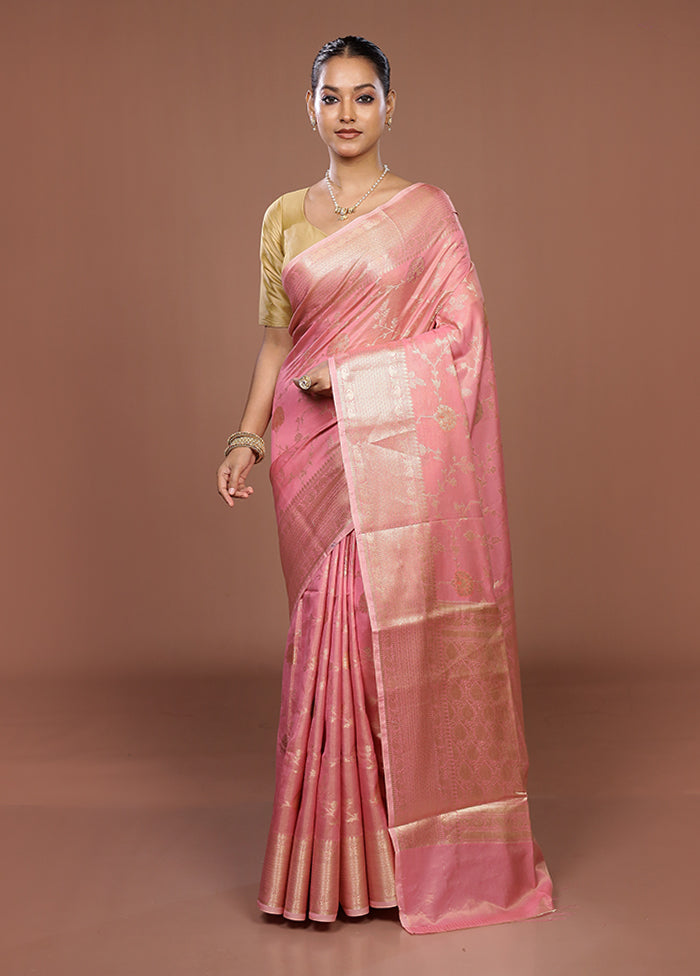 Pink Dupion Silk Saree With Blouse Piece