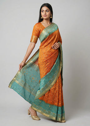 Rust Tissue Silk Saree With Blouse Piece