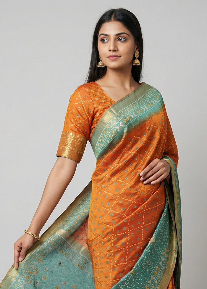 Rust Tissue Silk Saree With Blouse Piece