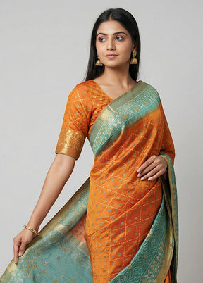 Rust Tissue Silk Saree With Blouse Piece
