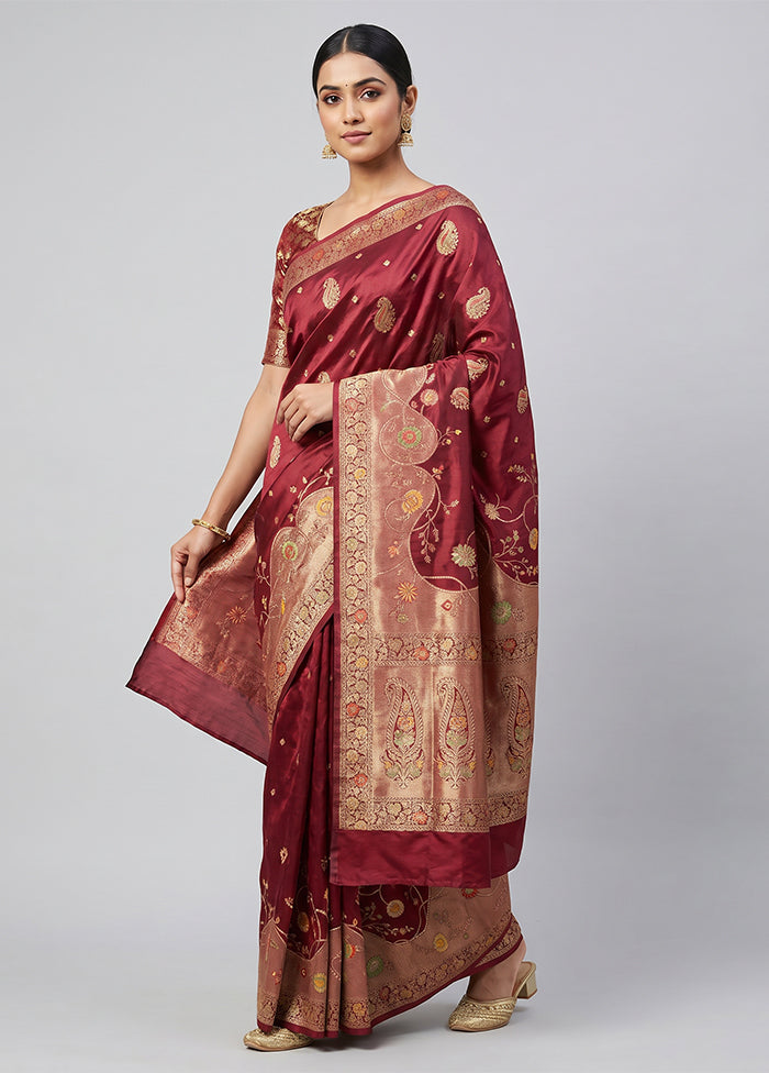 Maroon Dupion Silk Saree With Blouse Piece