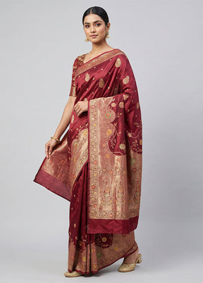 Maroon Dupion Silk Saree With Blouse Piece