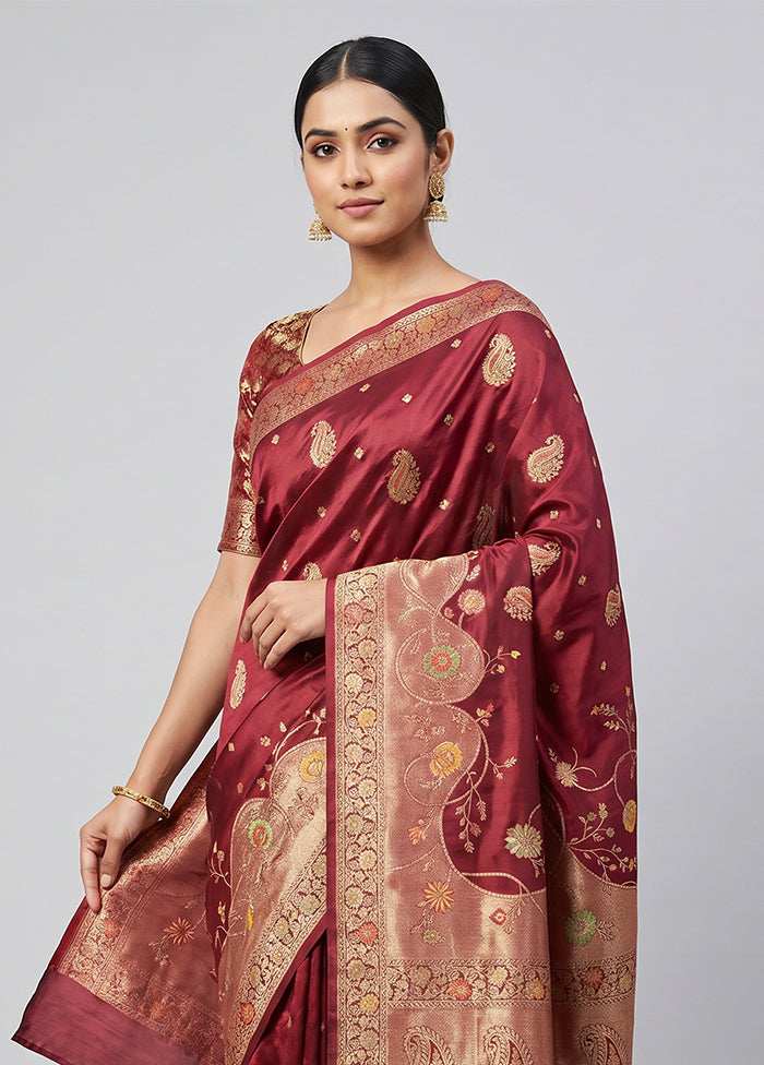 Maroon Dupion Silk Saree With Blouse Piece