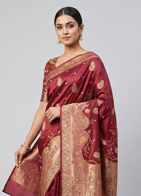 Maroon Dupion Silk Saree With Blouse Piece