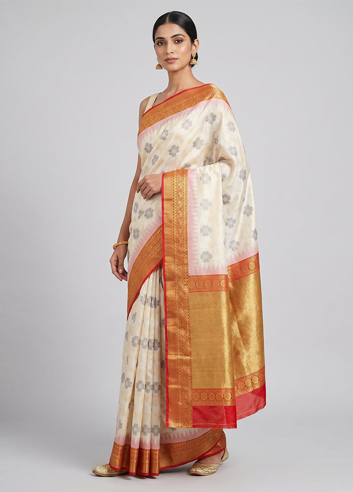 White Dupion Silk Saree With Blouse Piece