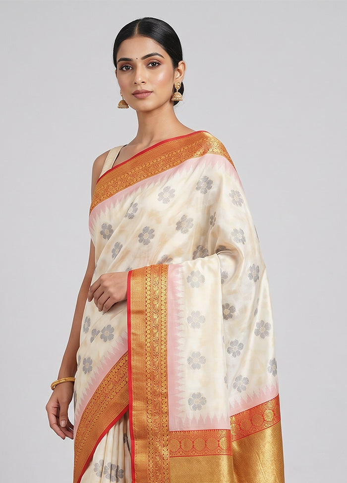White Dupion Silk Saree With Blouse Piece