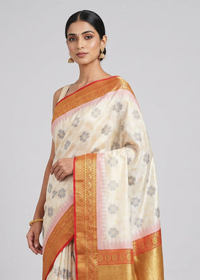 White Dupion Silk Saree With Blouse Piece