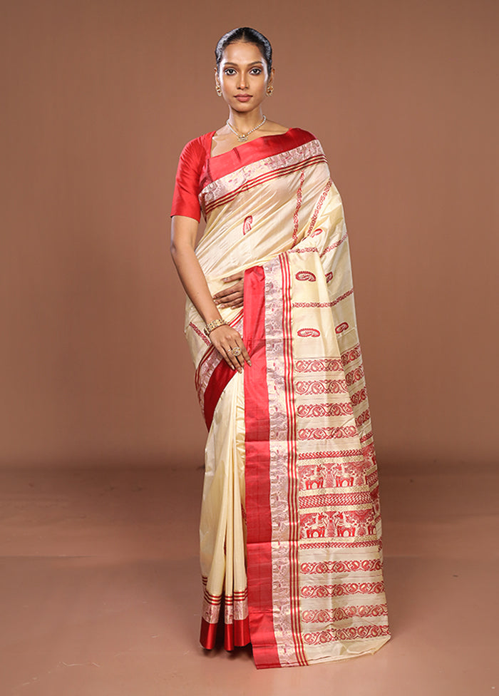 White Garad Pure Silk Saree Without Blouse Piece