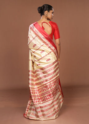 White Garad Pure Silk Saree Without Blouse Piece