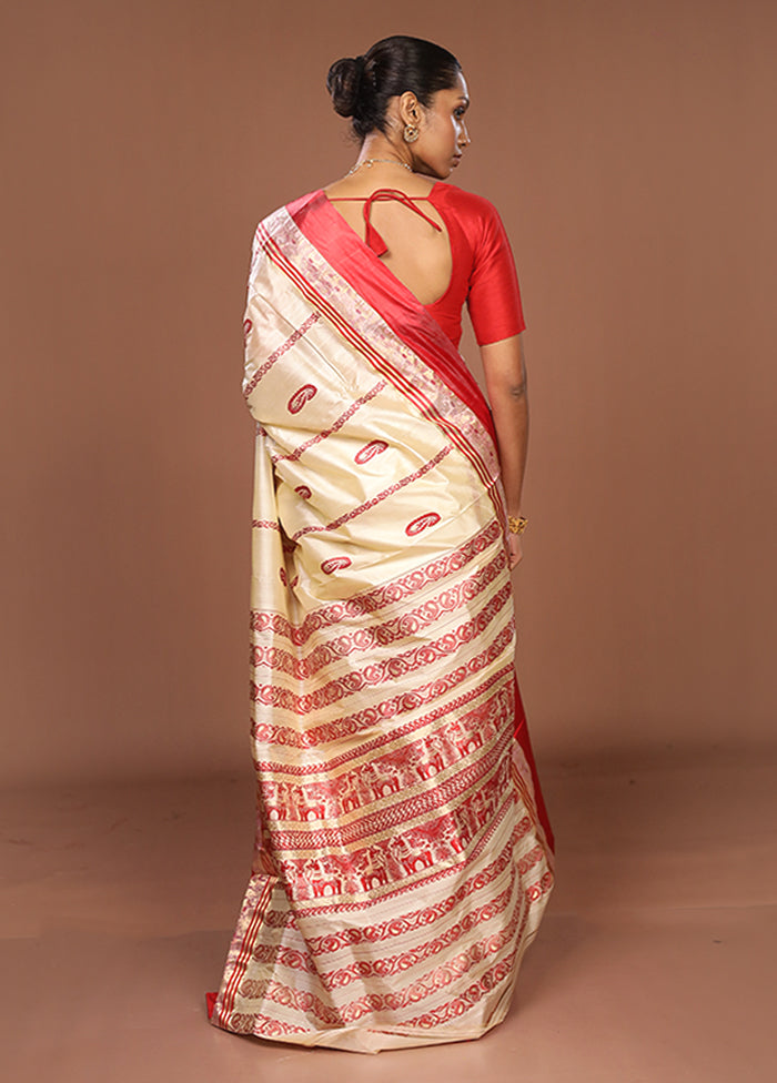White Garad Pure Silk Saree Without Blouse Piece