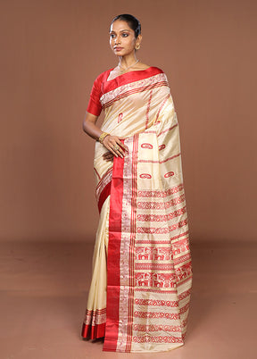 White Garad Pure Silk Saree Without Blouse Piece