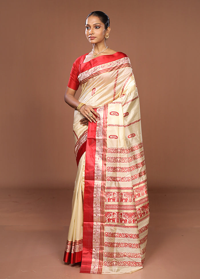 White Garad Pure Silk Saree Without Blouse Piece