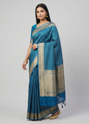 Blue Kora Silk Saree With Blouse Piece