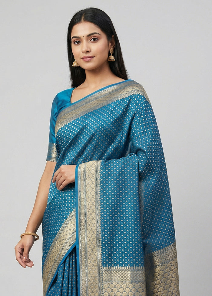 Blue Kora Silk Saree With Blouse Piece