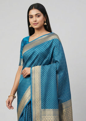 Blue Kora Silk Saree With Blouse Piece