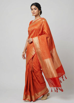 Red Kora Silk Saree With Blouse Piece