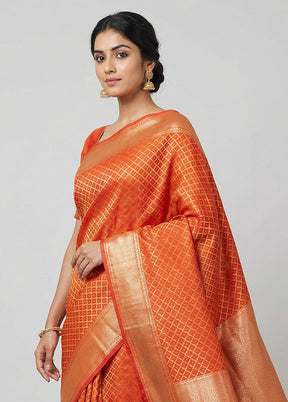 Red Kora Silk Saree With Blouse Piece