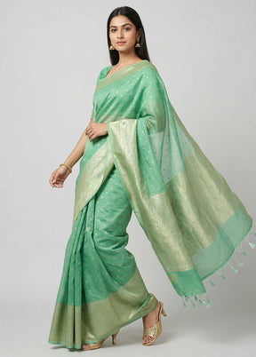 Green Kora Silk Saree With Blouse Piece