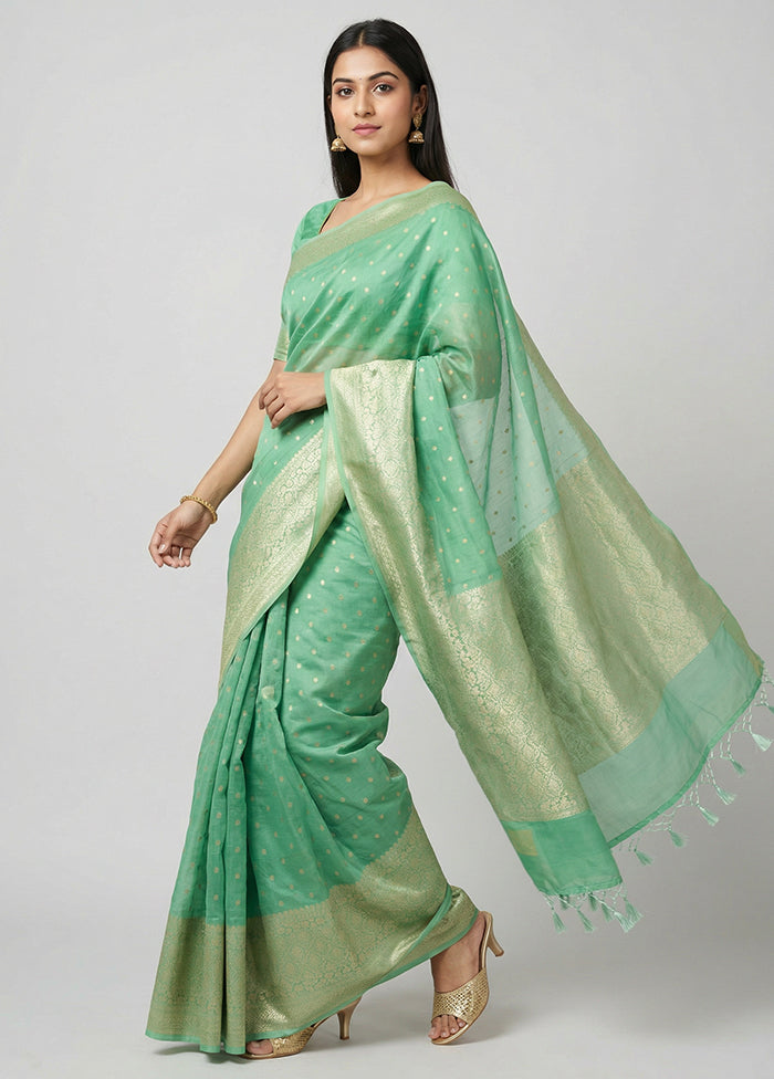 Green Kora Silk Saree With Blouse Piece
