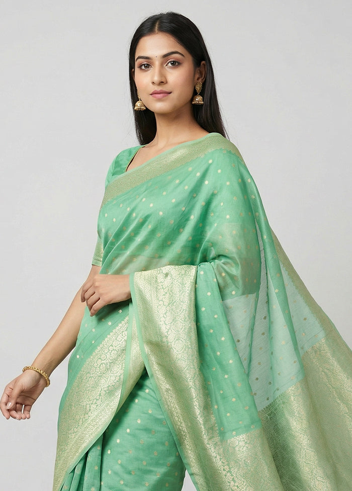 Green Kora Silk Saree With Blouse Piece