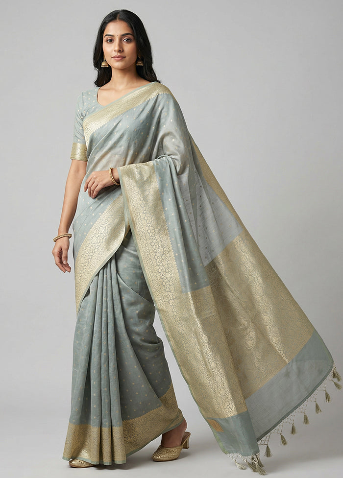 Grey Kora Silk Saree With Blouse Piece