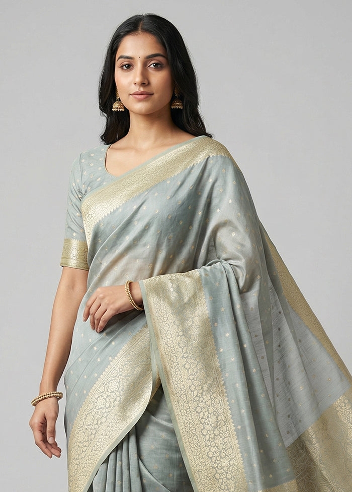 Grey Kora Silk Saree With Blouse Piece