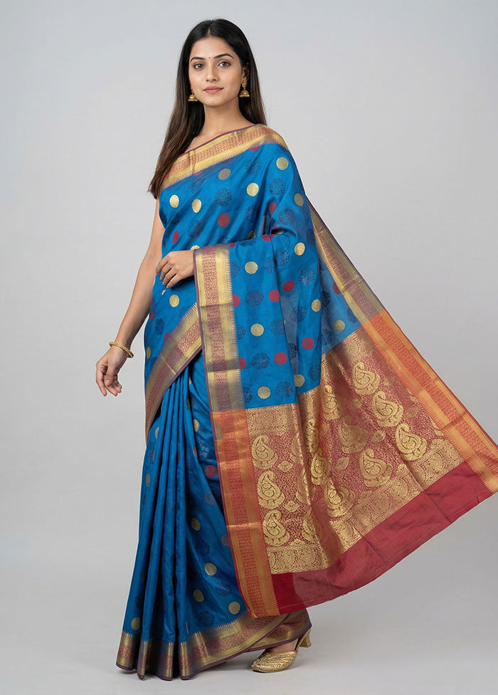 Blue Kanjivaram Silk Saree With Blouse Piece
