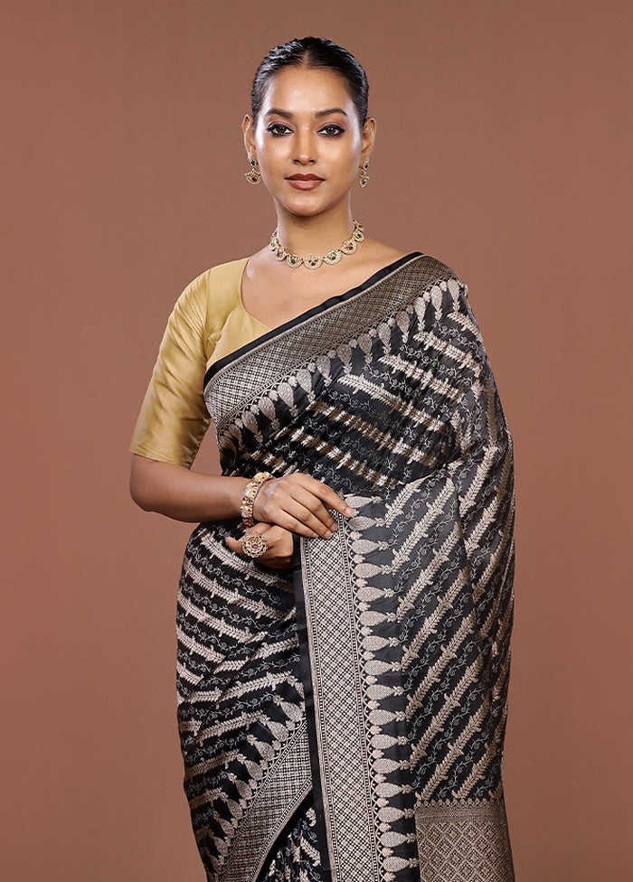 Black Katan Silk Saree With Blouse Piece