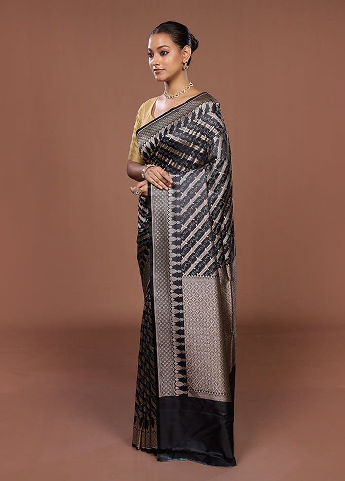 Black Katan Silk Saree With Blouse Piece