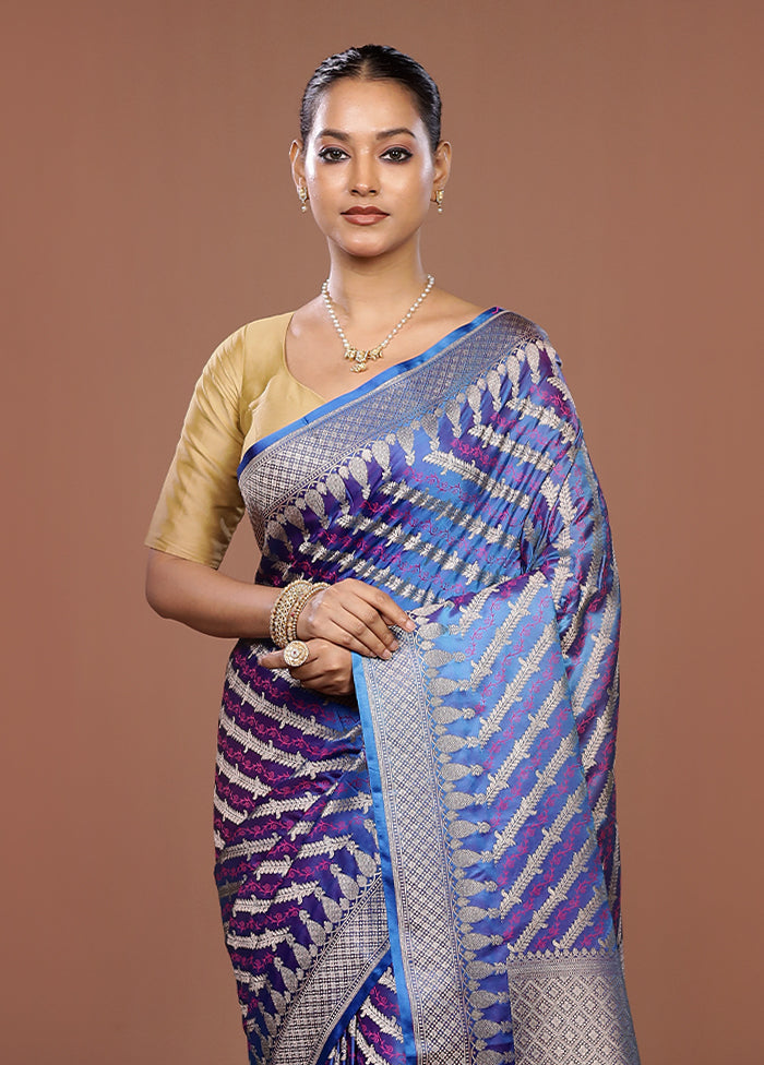 Blue Katan Silk Saree With Blouse Piece