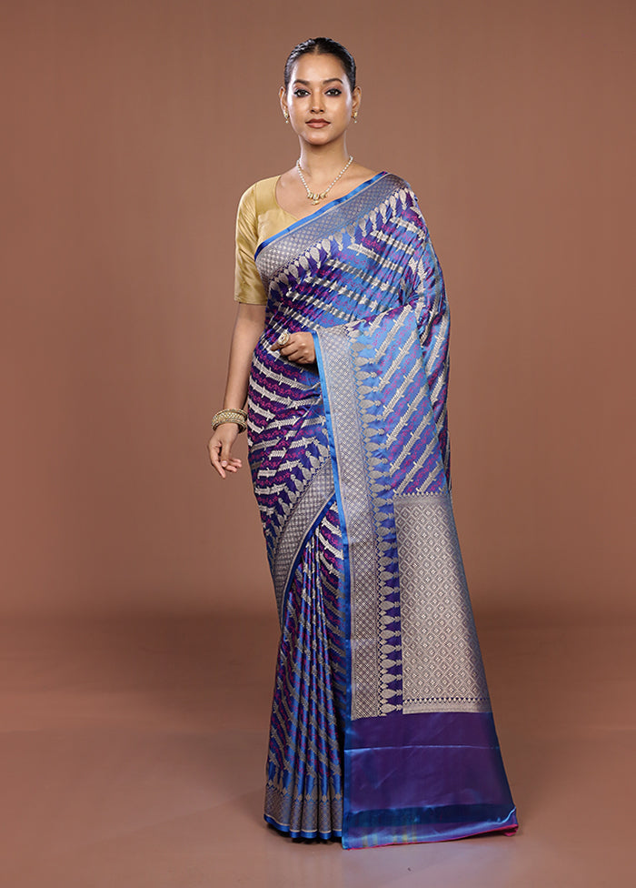 Blue Katan Silk Saree With Blouse Piece