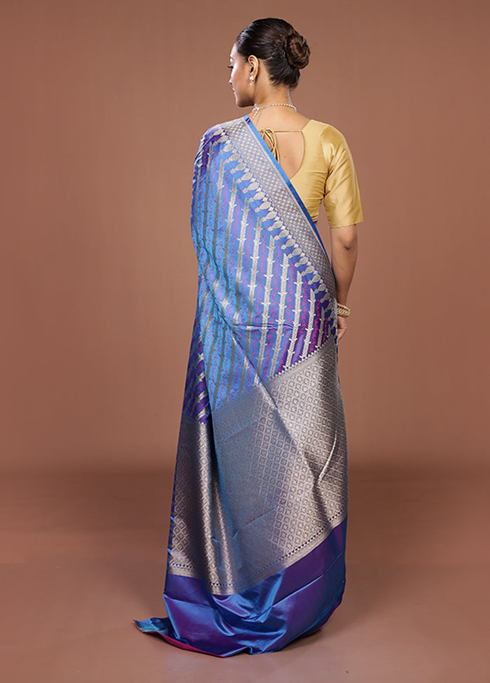 Blue Katan Silk Saree With Blouse Piece