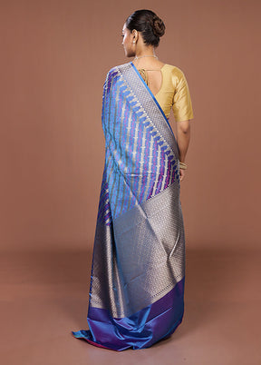 Blue Katan Silk Saree With Blouse Piece