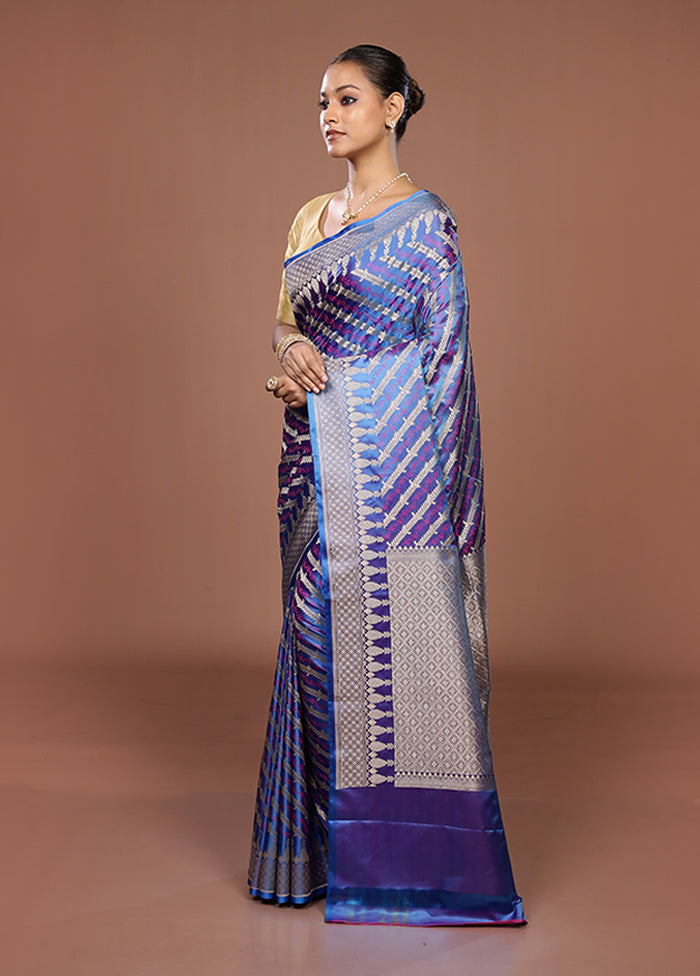 Blue Katan Silk Saree With Blouse Piece