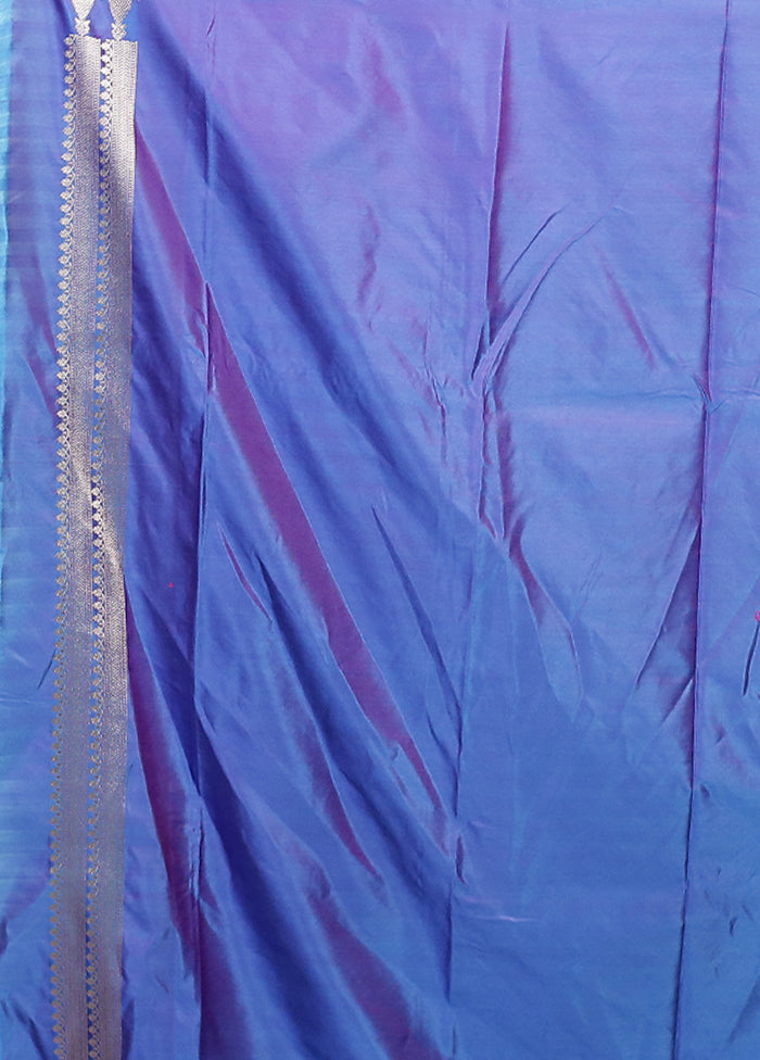 Blue Katan Silk Saree With Blouse Piece