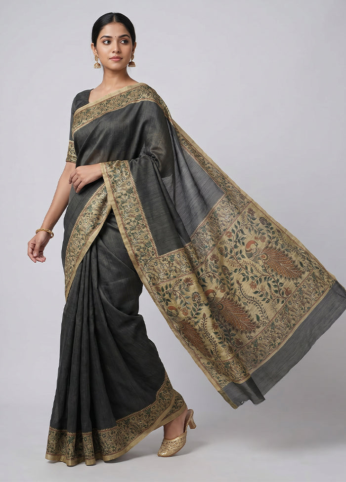 Green Tussar Silk Saree With Blouse Piece