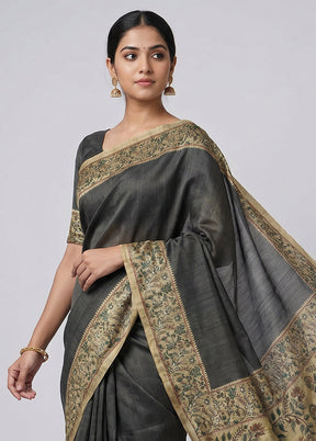 Green Tussar Silk Saree With Blouse Piece
