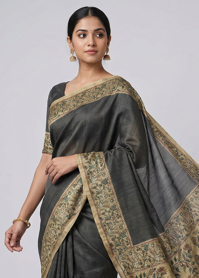 Green Tussar Silk Saree With Blouse Piece