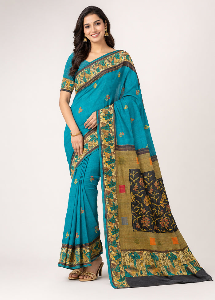 Cream Handloom Tussar Pure Silk Saree With Blouse Piece