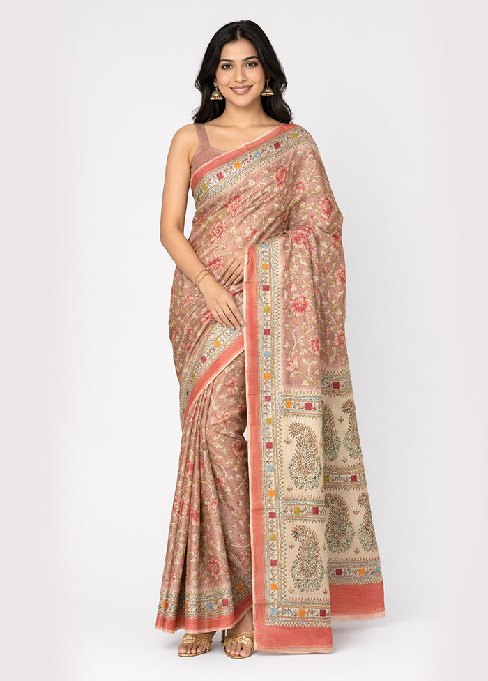 Purple Handloom Tussar Pure Silk Saree With Blouse Piece